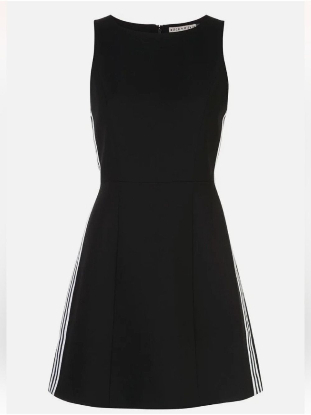 Alice + Olivia Lindsey Structured Dress In Black White Sude Stripe Size 10 NWOT